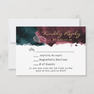 Teal and Burgundy Watercolor QR Code RSVP