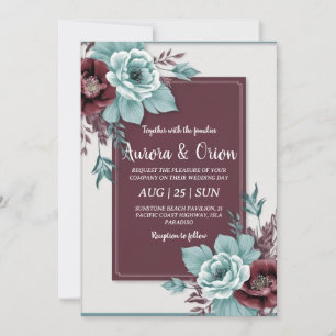 teal and burgundy wedding invitations