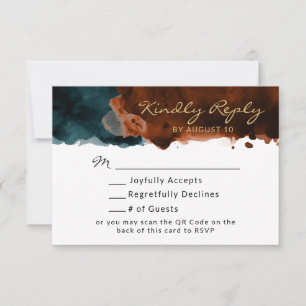 Teal and Burnt Orange Watercolor QR Code RSVP Card