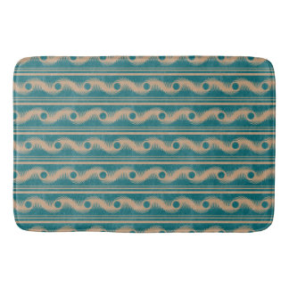 Teal and Caramel Spiral Geometric Striped Pattern Bath Mat