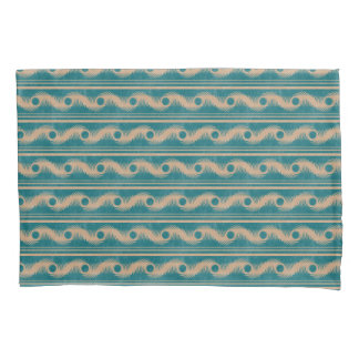 Teal and Caramel Spiral Geometric Striped Pattern Pillowcase