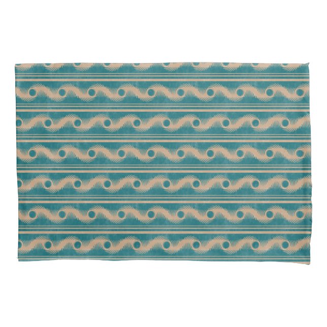 Teal and Caramel Spiral Geometric Striped Pattern Pillowcase (Front)