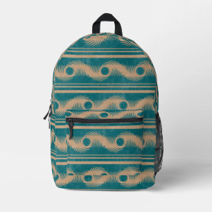 Teal and Caramel Spiral Geometric Striped Pattern Printed Backpack