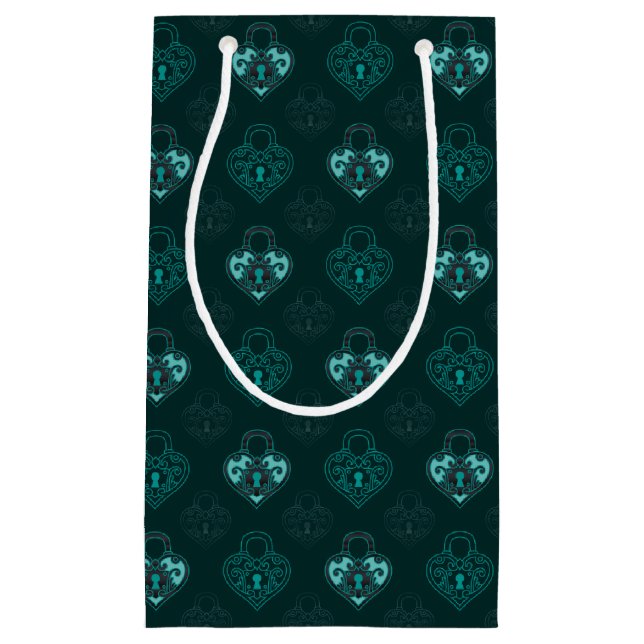 Teal and Carbon Locked Hearts Patterned Gift Bag (Front)