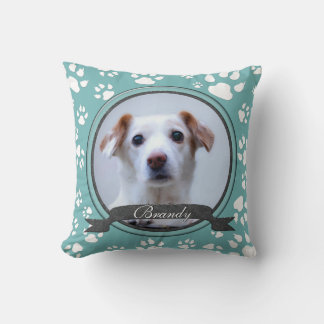 Teal and Charcoal Dog Memorial Paw Prints Cushion