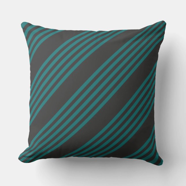 Teal and charcoal five stripe pattern cushion (Front)