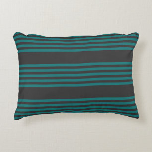 Teal and charcoal five stripe pattern decorative cushion