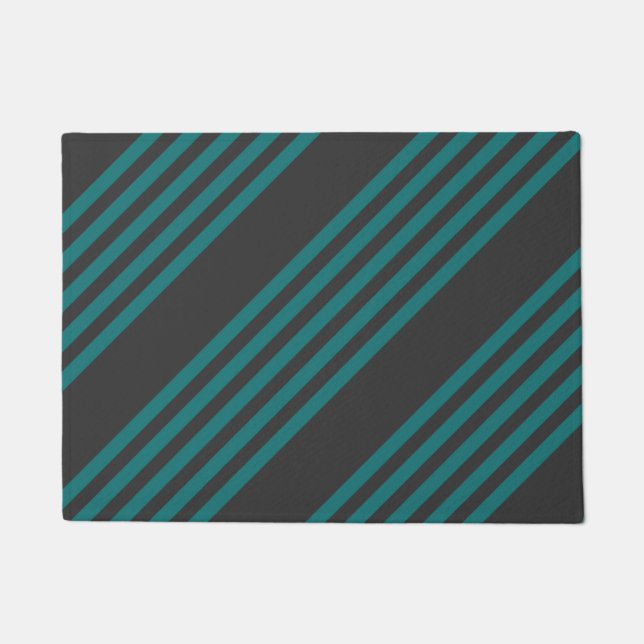 Teal and charcoal five stripe pattern doormat (Front)
