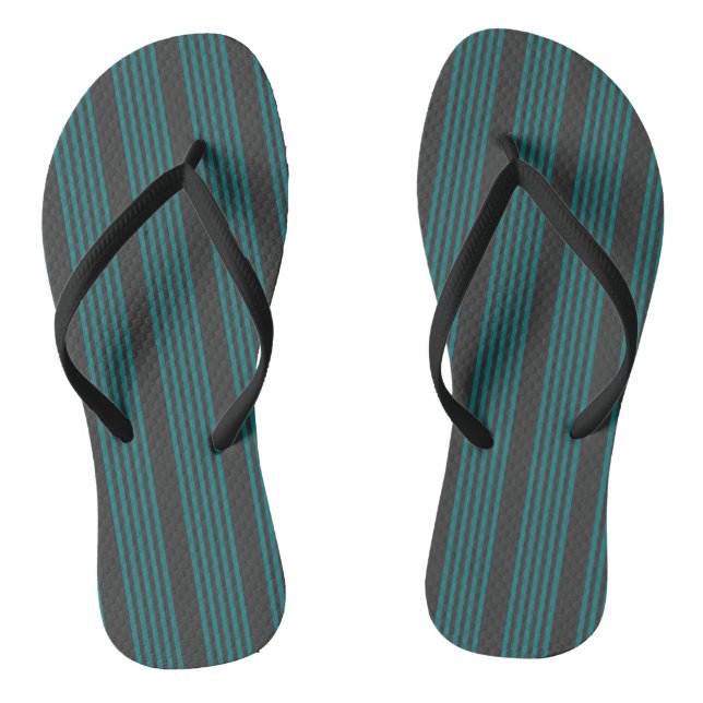 Teal and charcoal five stripe pattern jandals (Footbed)