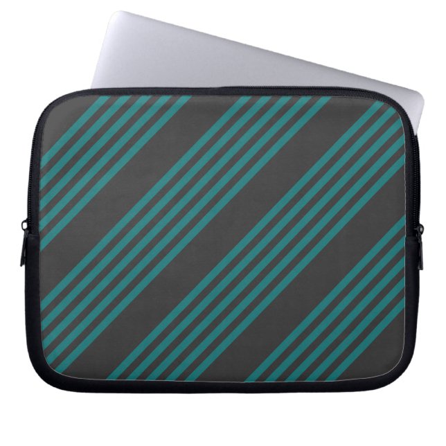Teal and charcoal five stripe pattern laptop sleeve (Front)