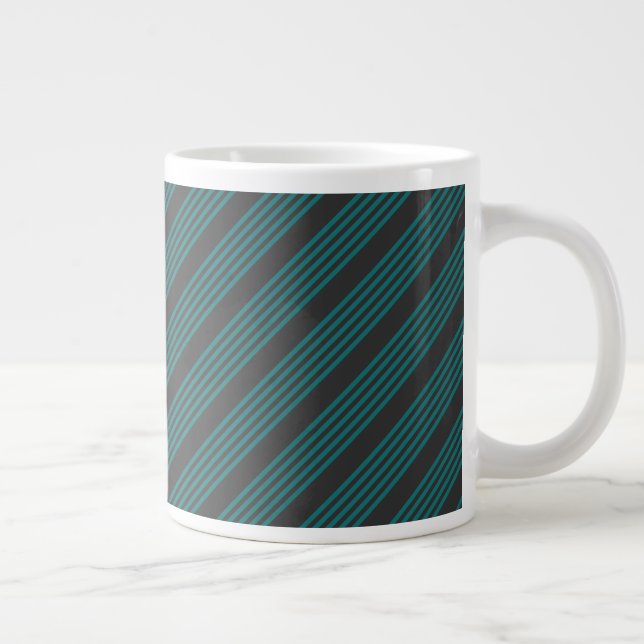 Teal and charcoal five stripe pattern large coffee mug (Right)