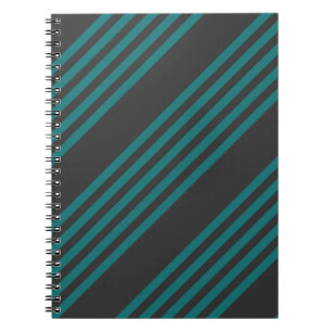 Teal and charcoal five stripe pattern notebook