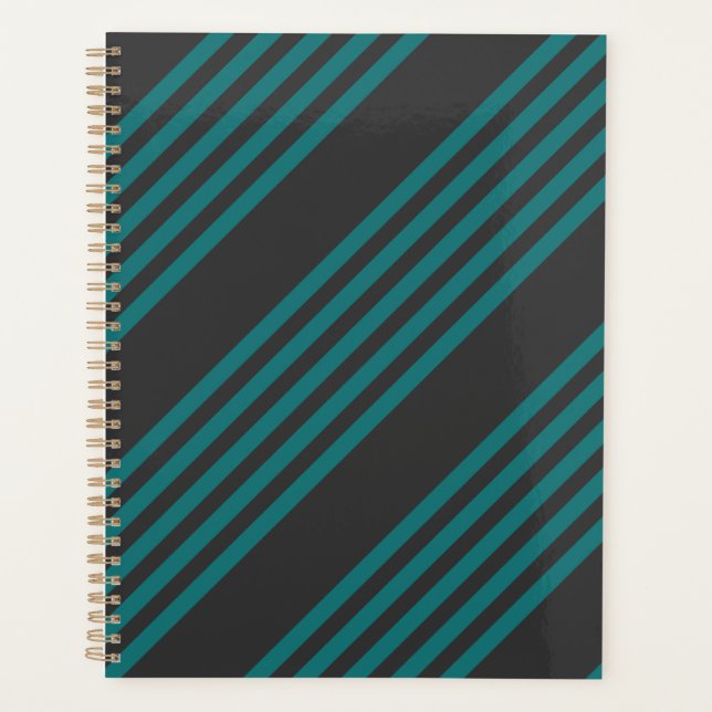 Teal and charcoal five stripe pattern planner (Front)