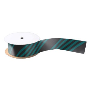 Teal and charcoal five stripe pattern satin ribbon