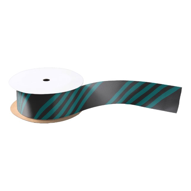 Teal and charcoal five stripe pattern satin ribbon (Spool)