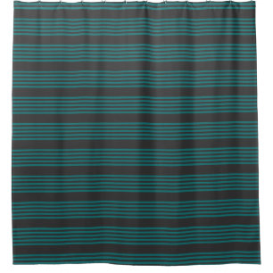 Teal and charcoal five stripe pattern shower curtain