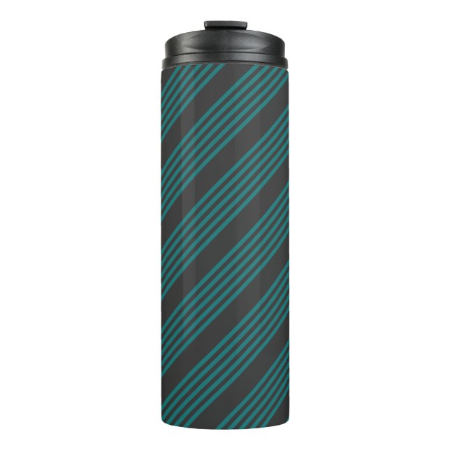 Teal and charcoal five stripe pattern thermal tumbler (Front)