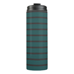 Teal and charcoal five stripe pattern thermal tumbler