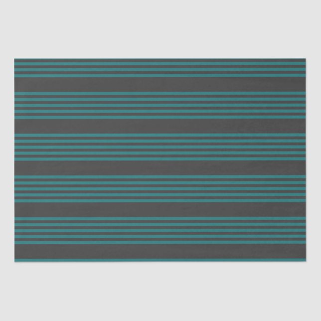 Teal and charcoal five stripe pattern tissue paper (Front)