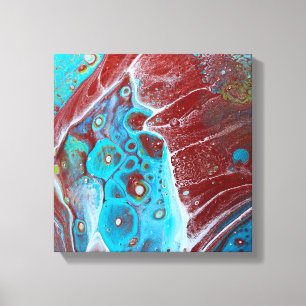 Teal and Copper Acrylic Pour Art Canvas Print