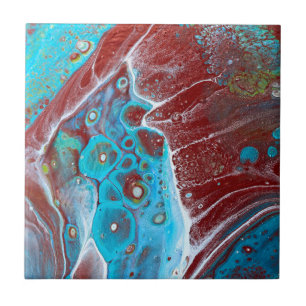 Teal and Copper Acrylic Pour Art Tile