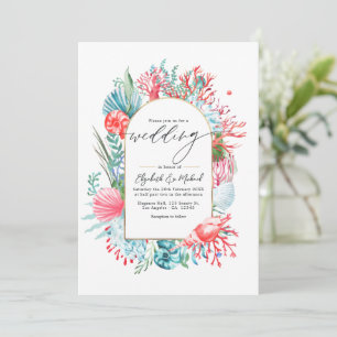Teal and Coral Coastal Destination Wedding QR Code Invitation