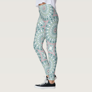 Teal and Coral Mandala Pattern Design Leggings