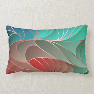 Teal and Coral New Art Nouveau Lumbar Cushion
