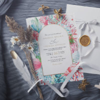 Teal and Coral Sea Life Elegant QR Code Wedding