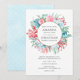 Teal and Coral Summer Beach Wedding Invitation