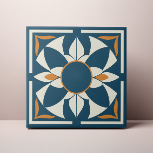 Teal and Cream Azulejo Mandala Tile