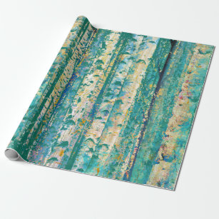 Teal and Cream Birch Trees Wrapping Paper