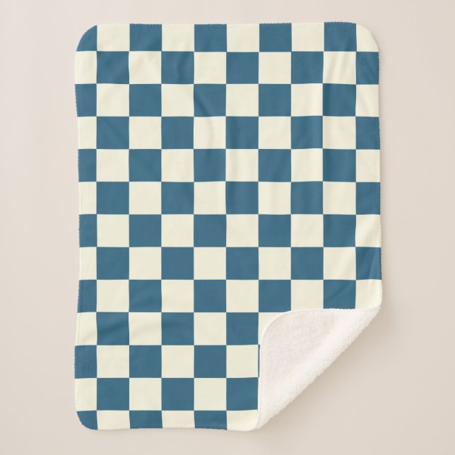 Teal And Cream Chequerboard Sherpa Blanket (Front)