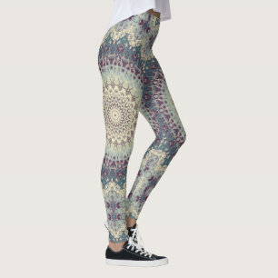 Teal and Cream Mandala Pattern Design Leggings