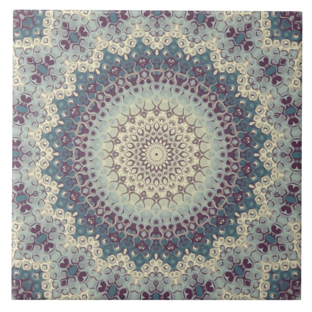 Teal and Cream Mandala Pattern Design Tile (Front)