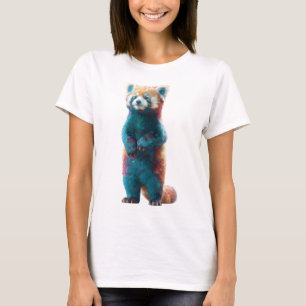 Teal and Crimson Galactic Red Panda Women T-Shirt