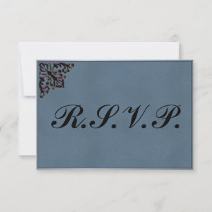 Teal and Crimson Metallic Wedding RSVP Card