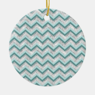 Teal and Crystal Zigzag Pattern Ceramic Tree Decoration