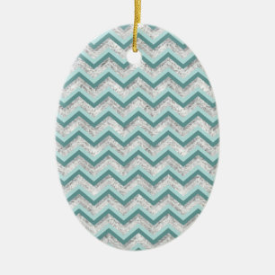 Teal and Crystal Zigzag Pattern Ceramic Tree Decoration