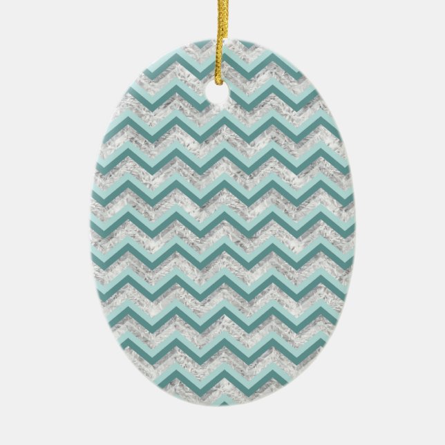 Teal and Crystal Zigzag Pattern Ceramic Tree Decoration (Front)