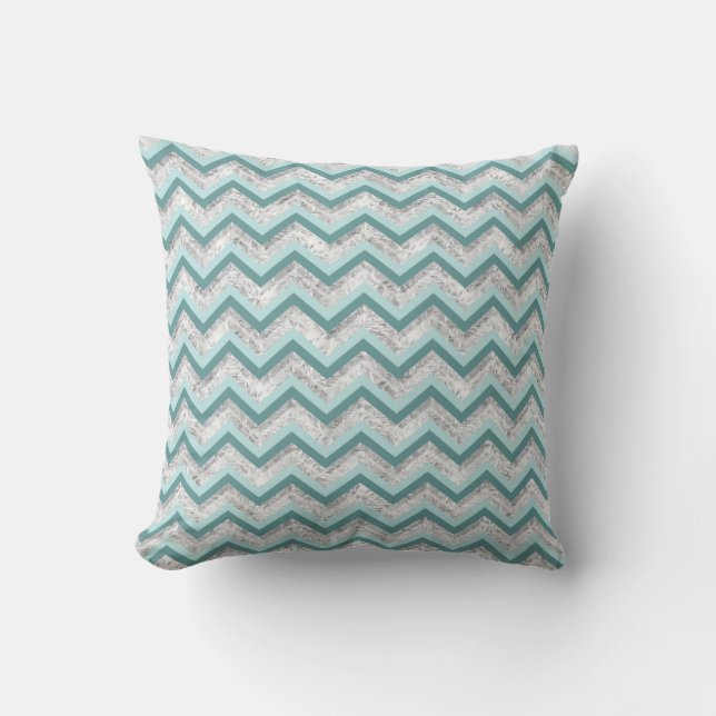 Teal and Crystal Zigzag Pattern Cushion (Front)