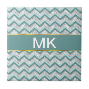 Teal and Crystal Zigzag Pattern Tile
