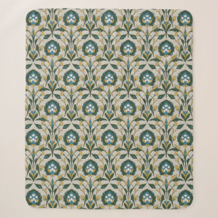 Teal and Dark Green Persian Floral Sherpa Blanket