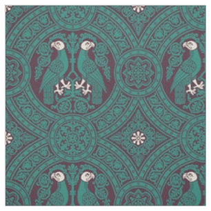 Teal and Dark Purple Byzantine Birds Fabric