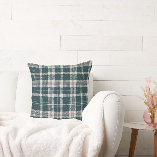 Teal and Earth tones Neutral plaid design Cushion (Couch)