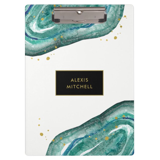 Teal and Faux Gold Geode Clipboard (Front)