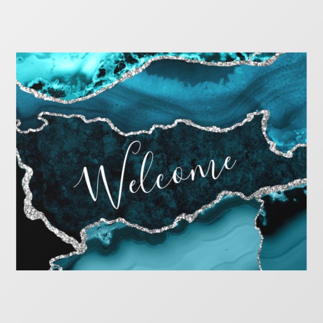 Teal and Faux Silver Glitter Marble Agate (Sheet)