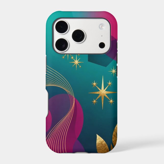 Teal And Fuchsia Modern Abstract With Gold Stars  (Back)