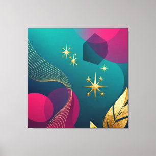 Teal And Fuchsia Modern Abstract With Gold Stars  Canvas Print