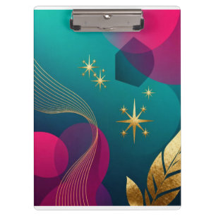 Teal And Fuchsia Modern Abstract With Gold Stars  Clipboard